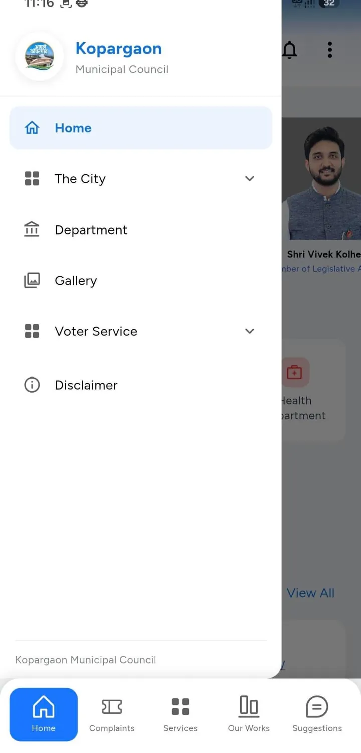 Menu: the city, departments, gallery and voter services
