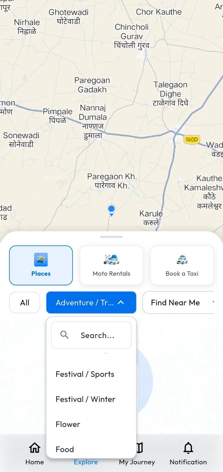 Map-based explore with category filters
