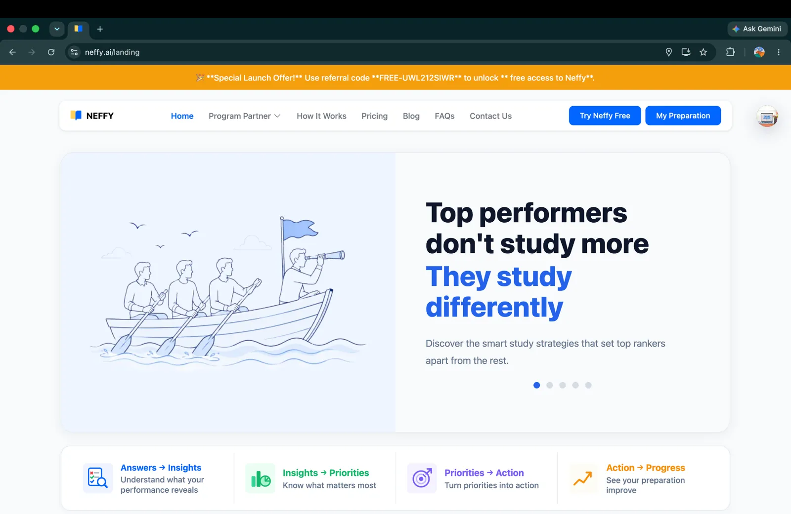 Landing page: top performers study differently