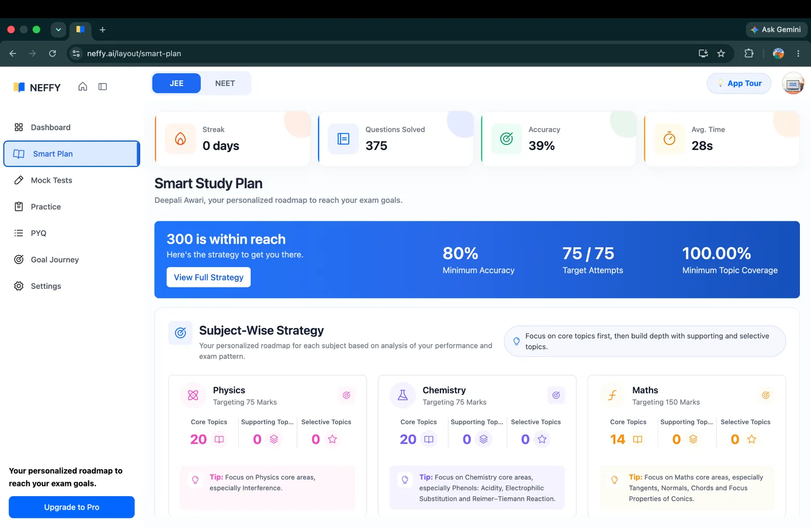 Smart study plan with subject-wise strategy