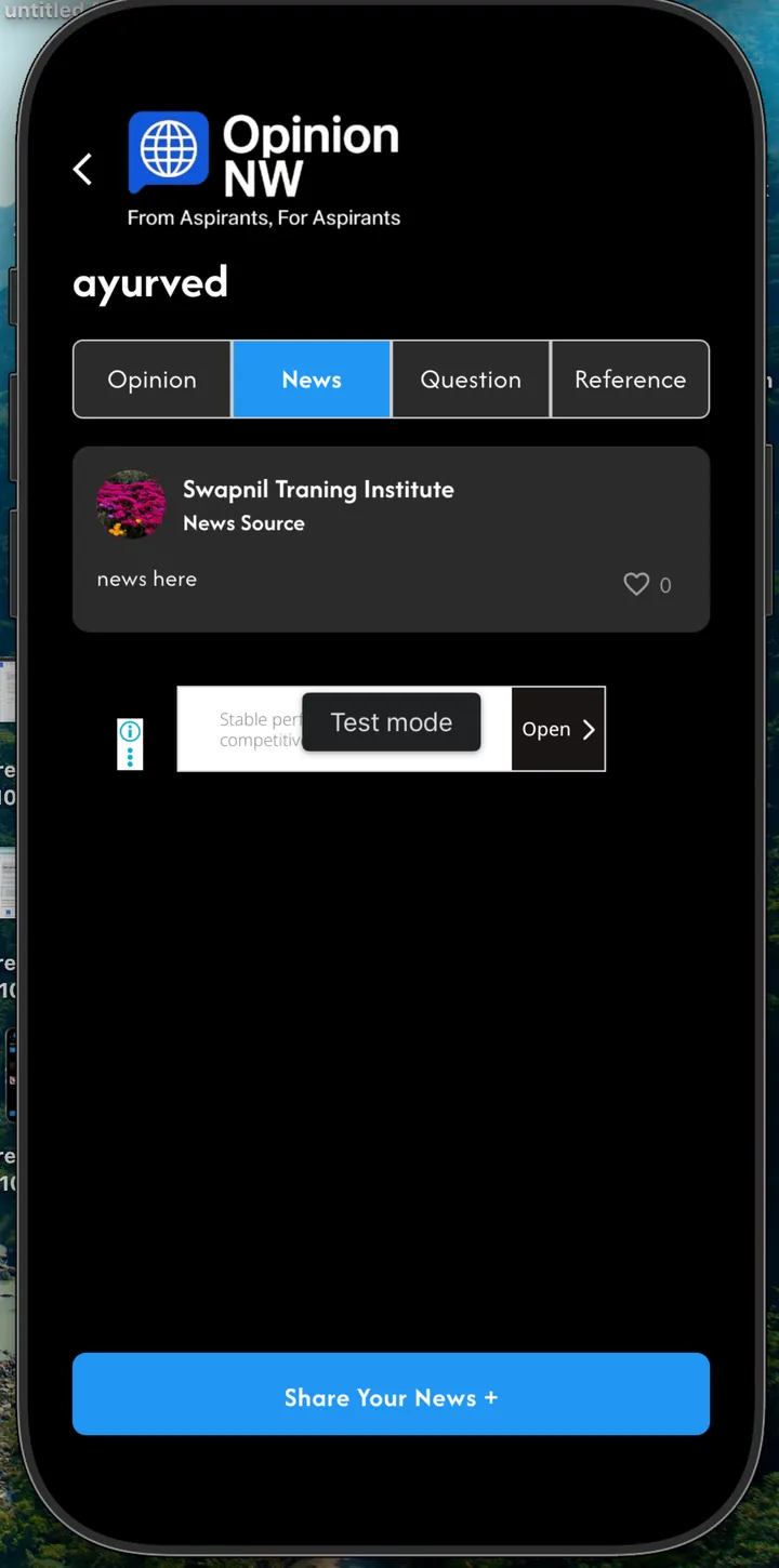 Curated exam news with opinion and question tabs
