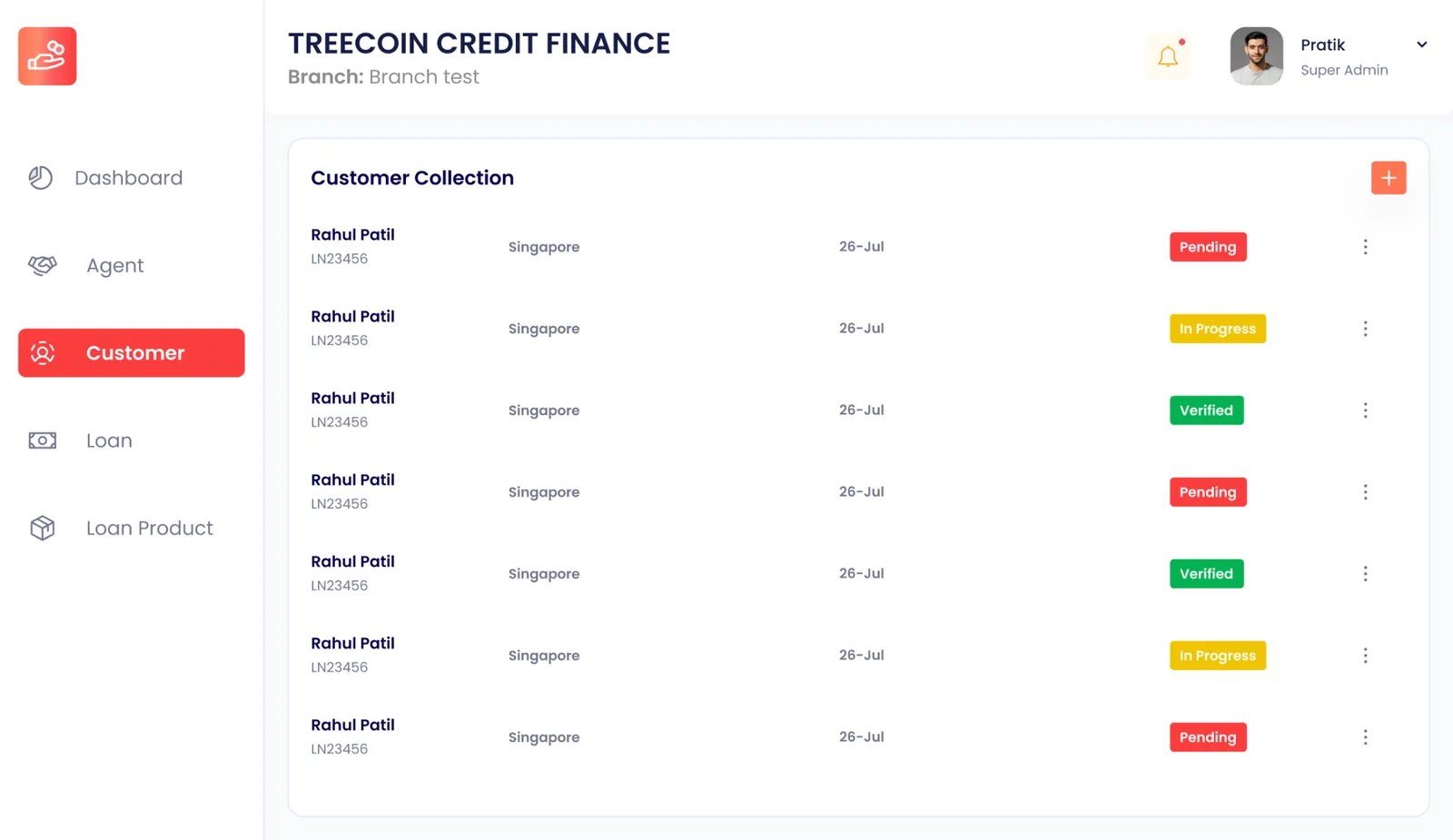 Customer collection with status at a glance