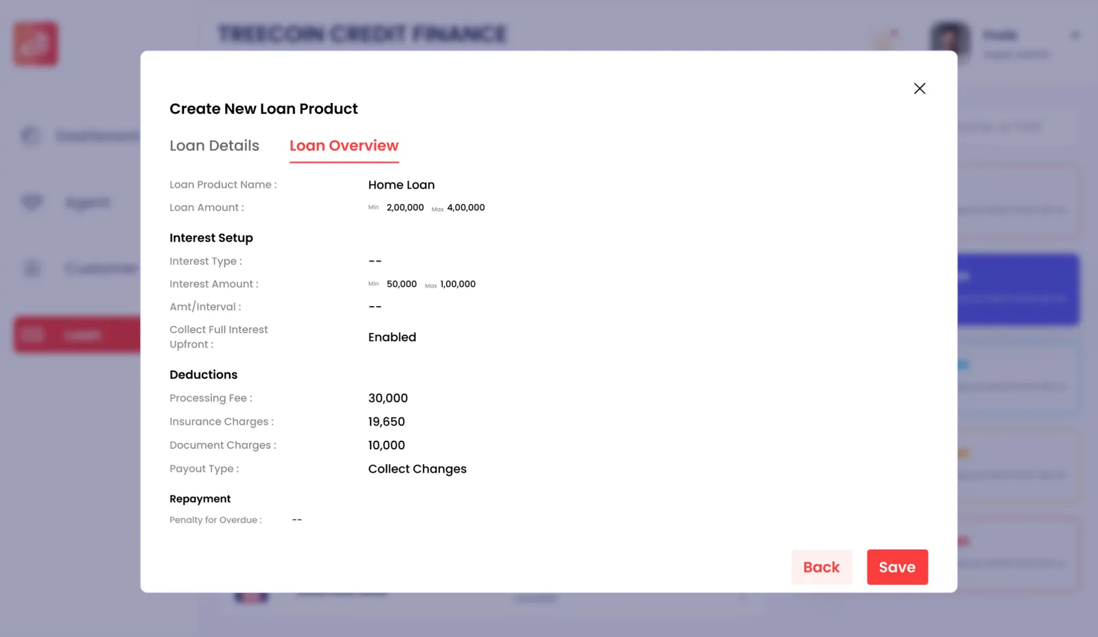 Create a loan product: interest, deductions and repayment